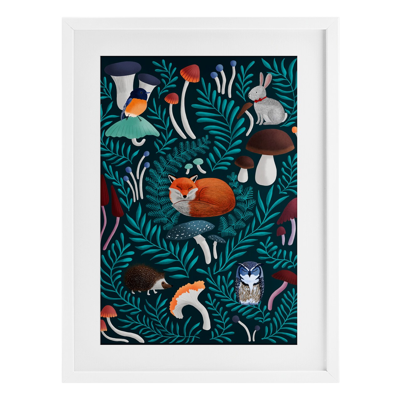 Stupell Industries Woodland Animals & Botanical Sprigs Framed Print Under Glass, design by Metka Hiti